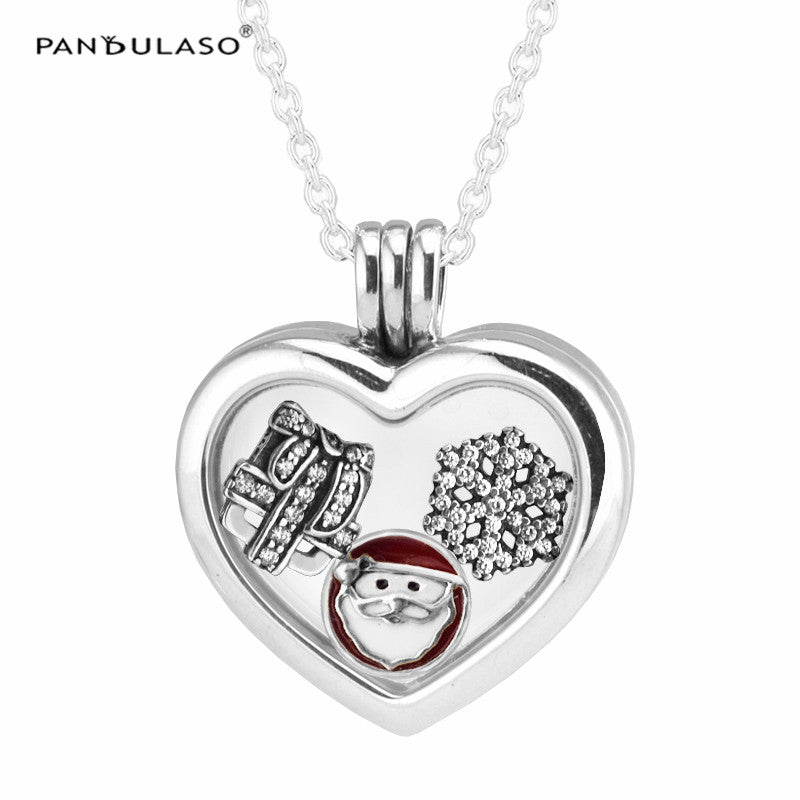 Christmas Wonder Petites Medium Floating Locket Pendant Necklaces Sterling silver jewelry DIY Choker Fit pandora charms beads