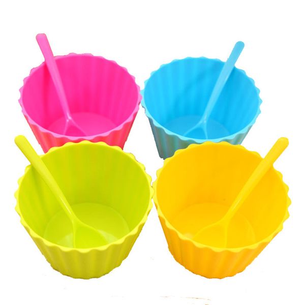 Children&#039;s Plastic Dessert Bowl Spoons Set Durable ICE Cream CUP For KIds Couples Tubs Gifts Lovely Ice Cream Bowls