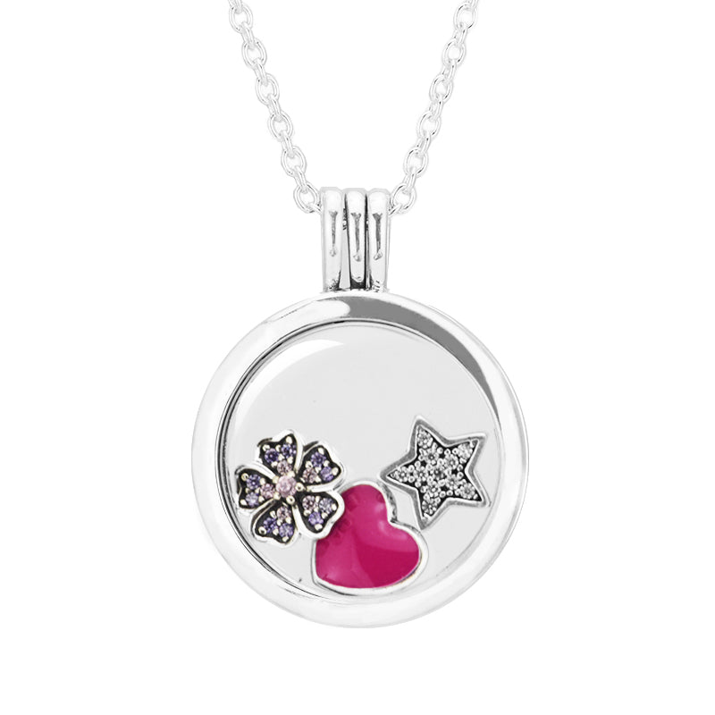 Floating Locket Petite elements heart Flower And Star Medium Sapphire Crystal Glass necklace & pendant woman choker sterling silver jewelry
