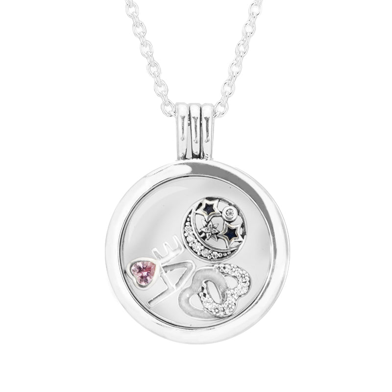 Floating Locket Petite elements interlocked hearts Medium Sapphire Crystal Glass necklace & pendant woman choker sterling silver jewelry