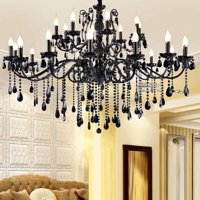 Black classic crystal candle lamp led crystal lustres chandeliers living room diningroom bar coffee shop restaurant iron chandelier holder