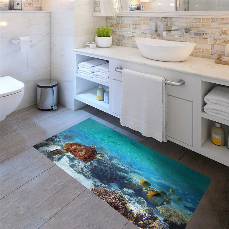slipproof sea fish and turtle floor sticker ome decal pastoral mural wall art pastoral poster bathroom 3d effect floor stickers