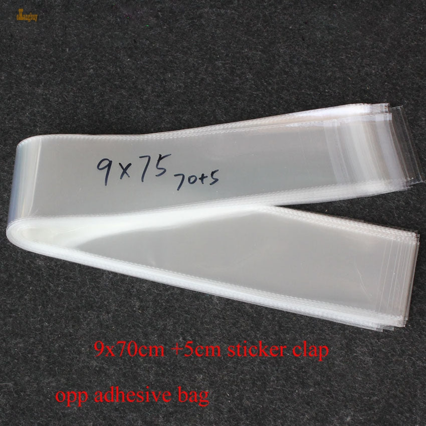 200x size: 9x75cm ( 70+5cm clap) clear OPP self adhesive packaging bags for umbrella , tube, poles, pencil, oil pens rod