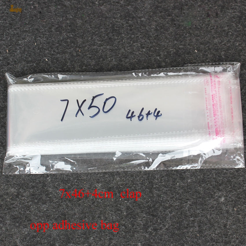 200xsize: 7x50cm ( 46+4cm clap) clear OPP self adhesive packaging bags for umbrella , tube, poles, pencil, oil pens rod