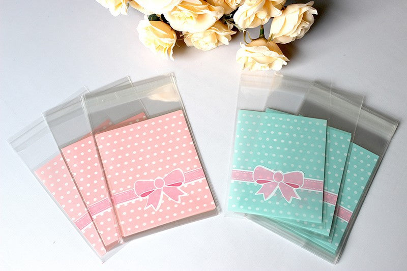 Packaging Gift Bags 200pcs-lot 8x10cm Gift Self Adhasive Plastic Package Bag- Lovely Pink And Blue Bow Design Cake Packages Candy Pack Paper