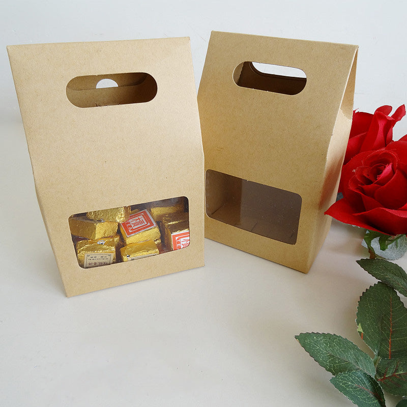 hot sale tubetes 50pcs pack 10x15 5cm6cm bottom kraft paper box food bags pvc window hand held bag snack coffee bags take out bag