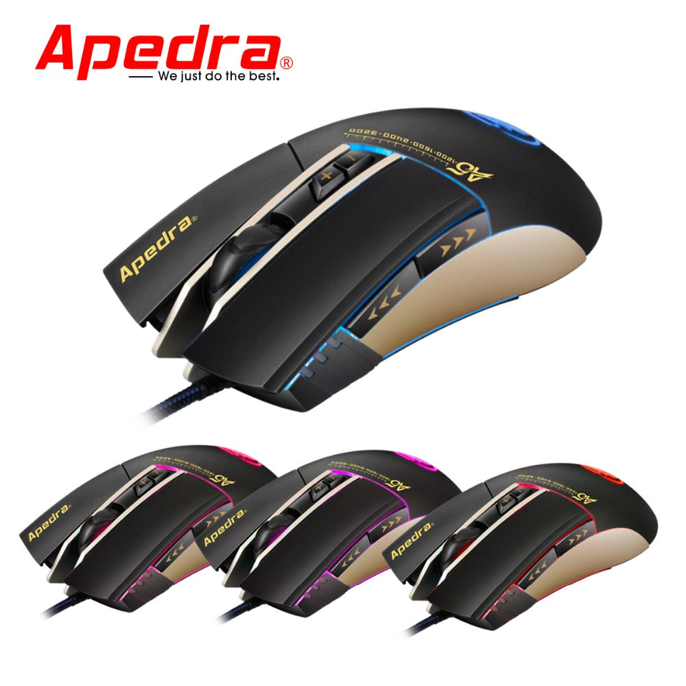 Apedra A5 Wired Gaming Mouse USB Optical Mouse 7 Button Computer Pc Mouse for CS DOTA LOL Gamer Professional Gaming Mice 3200DPI