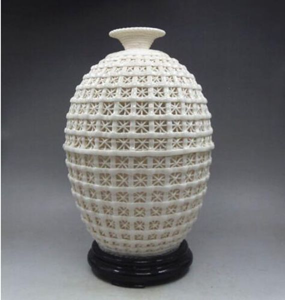 Chinese Dehua Porcelain Carved Hollowed Basket Big Vase