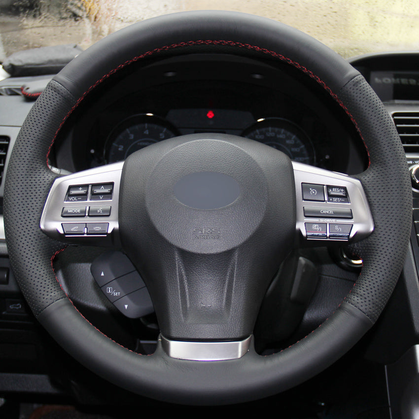 Black Leather Hand-stitched Car Steering Wheel Cover for Subaru Forester 2013-2015 Legacy 2013-2014 Outback 2013-2014 XV 2013