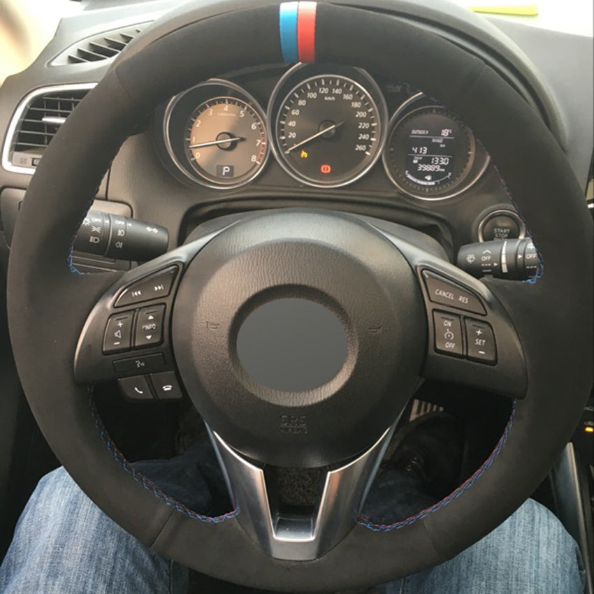 lack Suede DIY Hand-stitched Car Steering Wheel Cover for Mazda CX-5 CX5 Atenza 2014 New Mazda 3 CX-3 2016 Scion iA 2016