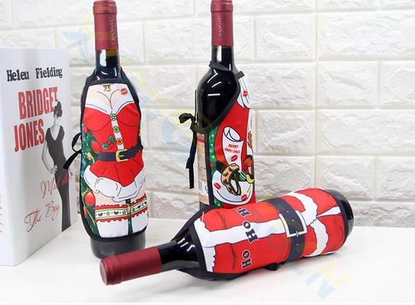 Christmas Decoration wine bottle holder Santa Claus cartoon pet Home bar Dinner table red wine Mini apron party Decors gift