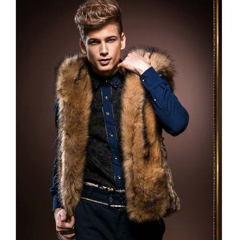 Men&#039;s Winter Fur Vest Waistcoat New Hoodie Thick Fur Hooded Men Waistcoats Sleeveless Outerwear Clothing Coats