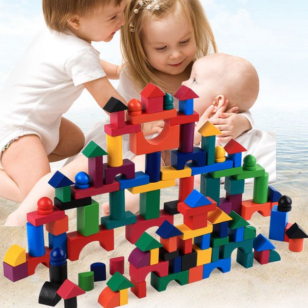 112pcs-set colorful water paint wooden building blocks puzzle bricks children kids early education intelligence toys games