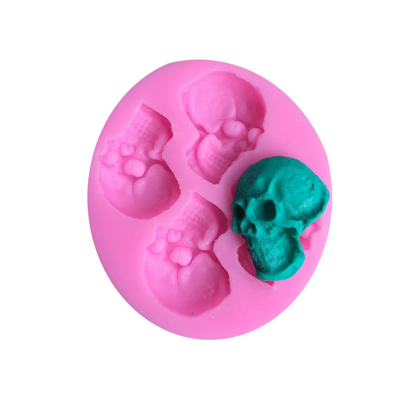Pink Skull-Shaped Silicone Cake Mold - 4 Cavities for Fondant & Candy Making