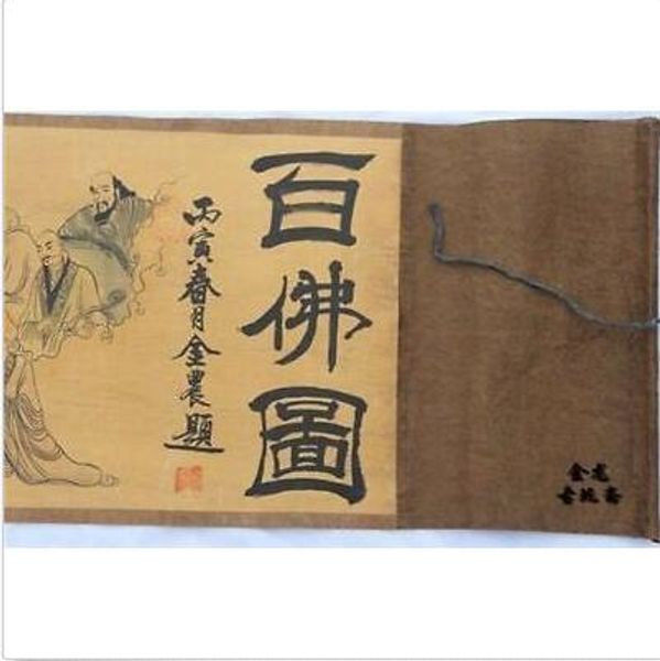 Chinese Ancient picture silk paper hundred Buddha Figure Scroll painting