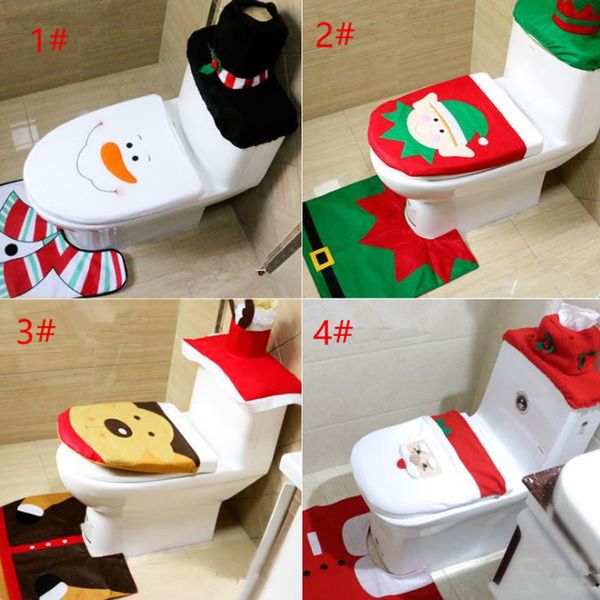 4 Design Christmas Decoration 3 Piece-Set Santa Elk Elf Toilet Seat Covers Rug Hotel Bathroom Set Xmas Gift Free Shipping