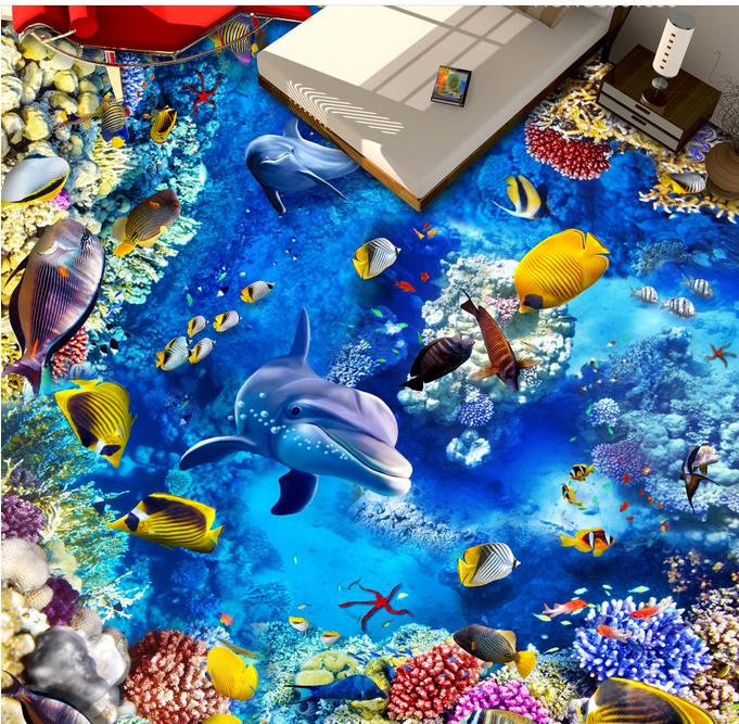 Underwater World Mermaid 3D floor vinyl flooring adhesiveswall paper for bathrooms