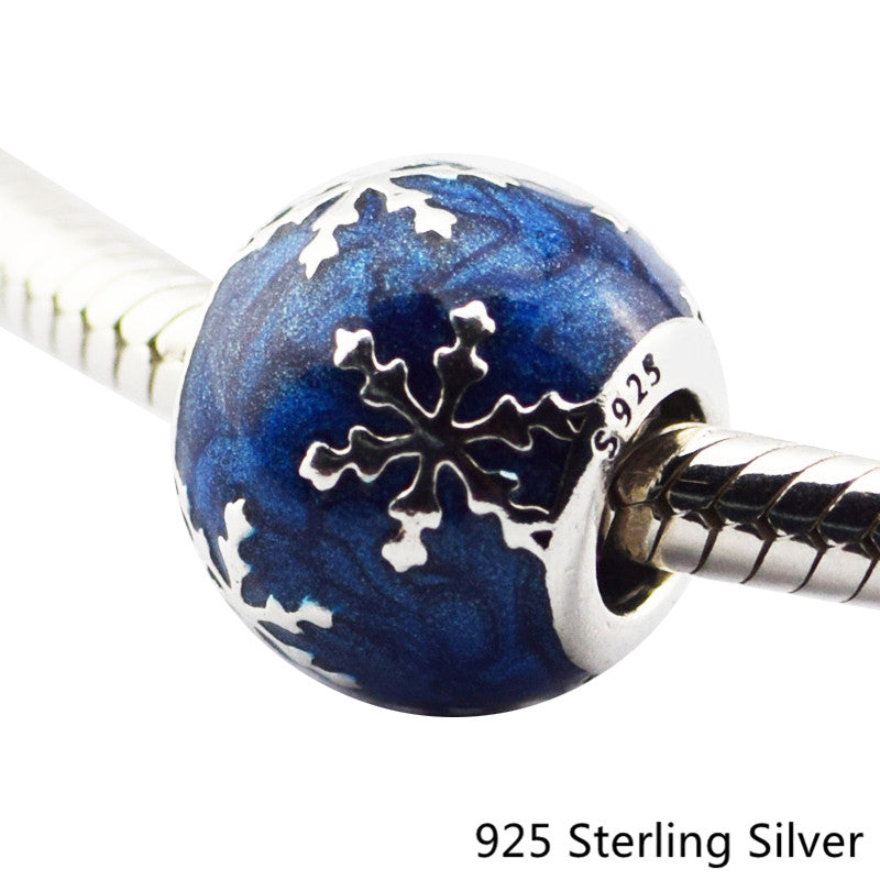 Authentic 925 Sterling Silver Jewelry Glittery Midnight-Blue Enamel Original Charms Beads Fits Pandora Bracelets For Women