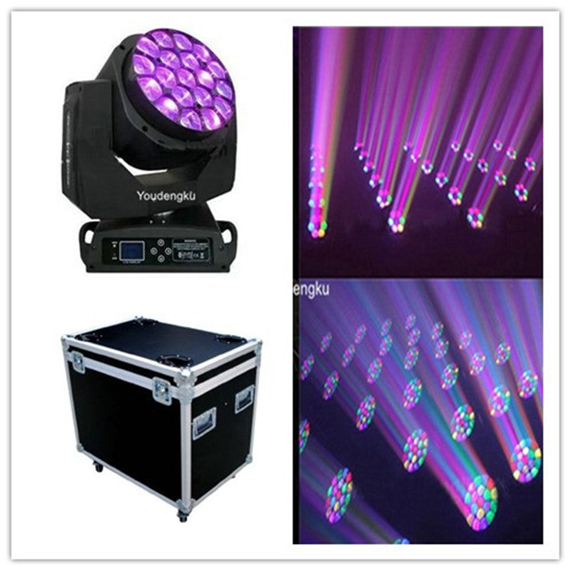 2 pieces Big 19*15W Bee Eyes LED Moving Head Zoom Light clay paky B EYE moving head zoom beam light with flightcase