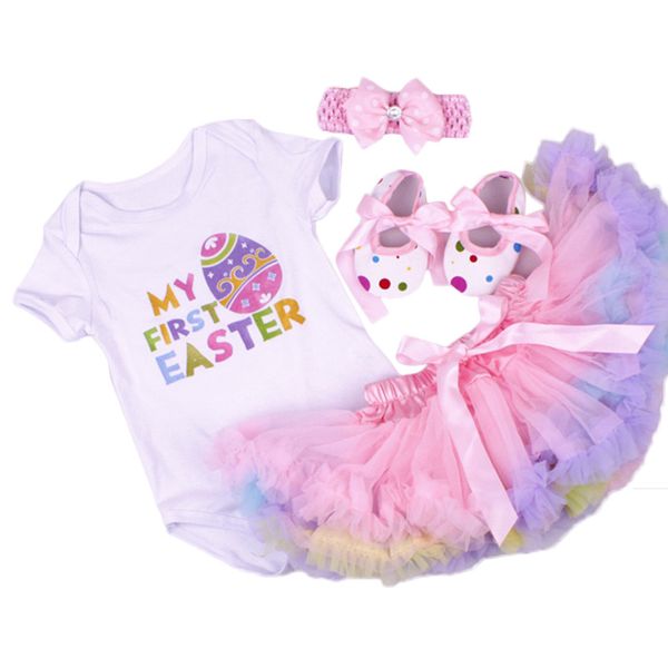 Birthday Baby Set Summer Short Sleeve Roupas Infantis Bebes Easter Festival Outfit+Tutu Pettiskirt Dress Party Clothing Sets