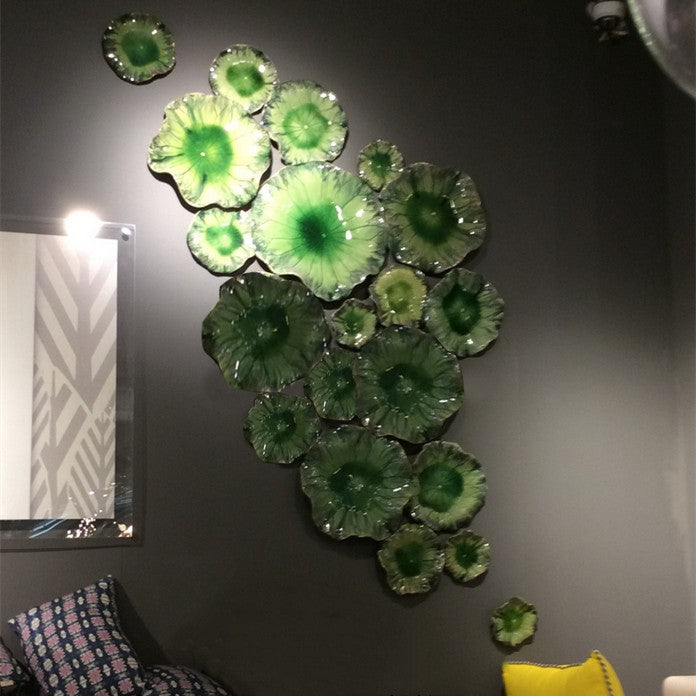 Modern Plates Wall Art Style Murano Flower Glass Plates for Wall Hanging Glass Lotus Leaf Plates for Home Decoaration