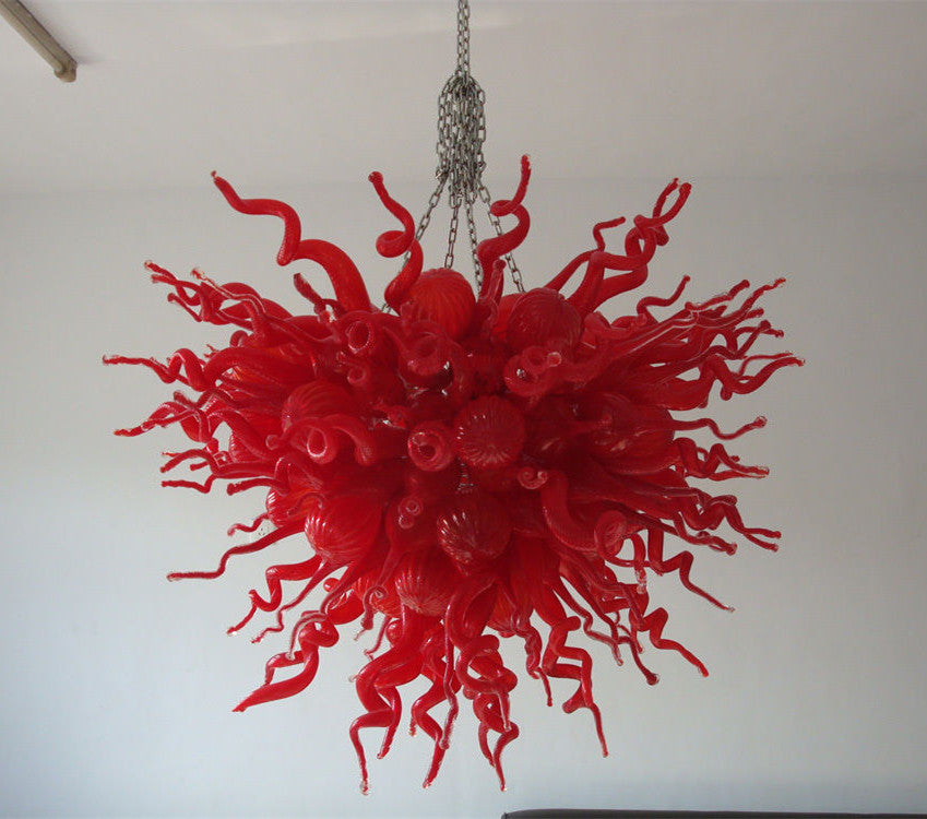 Modern Red Color Glass Chandelier Large Murano Glass Crystal Chandelier Lamp Style Hanging Pendant Light with LED Bulbs
