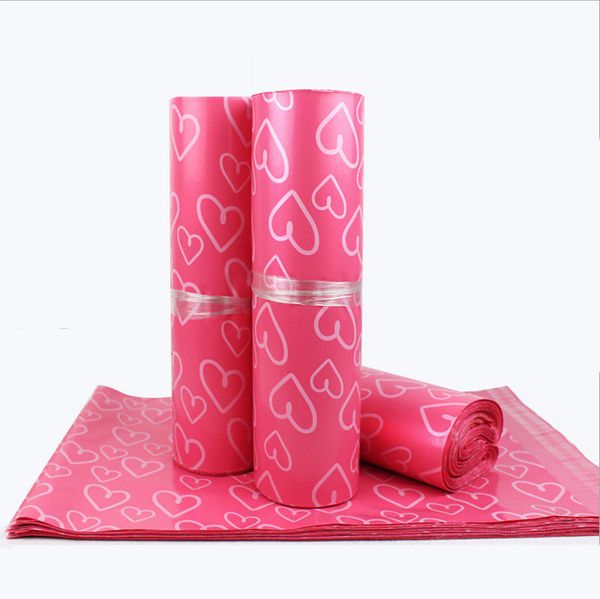 wholesale 100pcs-lot Pink Poly PE Mailer Express Bag 28*42cm Mail Bags love heart Envelope Self-Seal Plastic bags for Jewelry girls&#039; pr