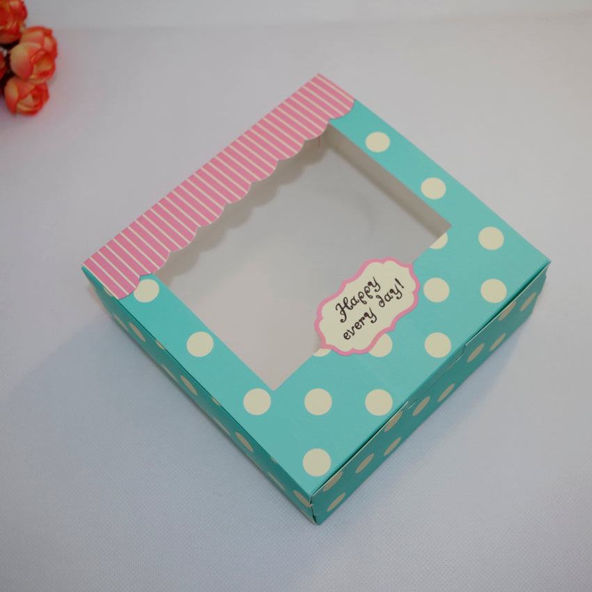 20pcs-pack: 13.5x13.5x5CM Green Wave spot PVC Window moon cake box 4 Egg Tart box kraft cardboard boxes paper box