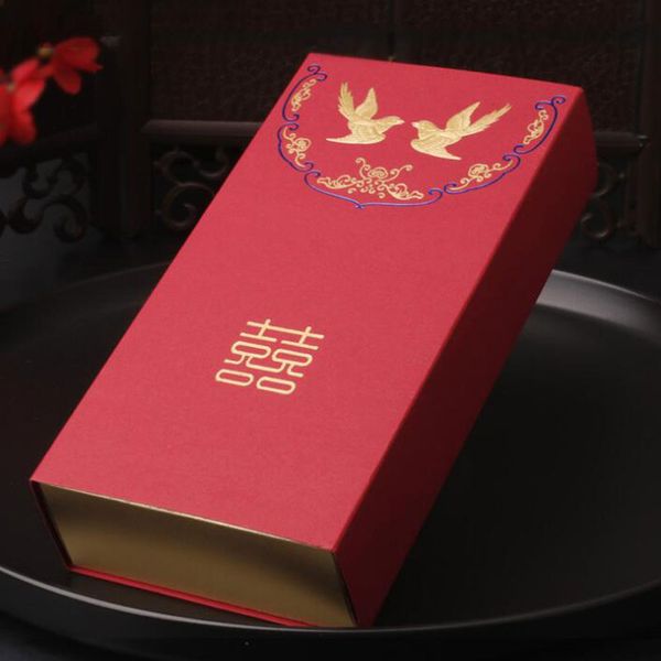 Asian Themed Chinese Double Happiness Red Color Drawer Type Wedding Candy Box Party Gift Favor Holder ZA6315