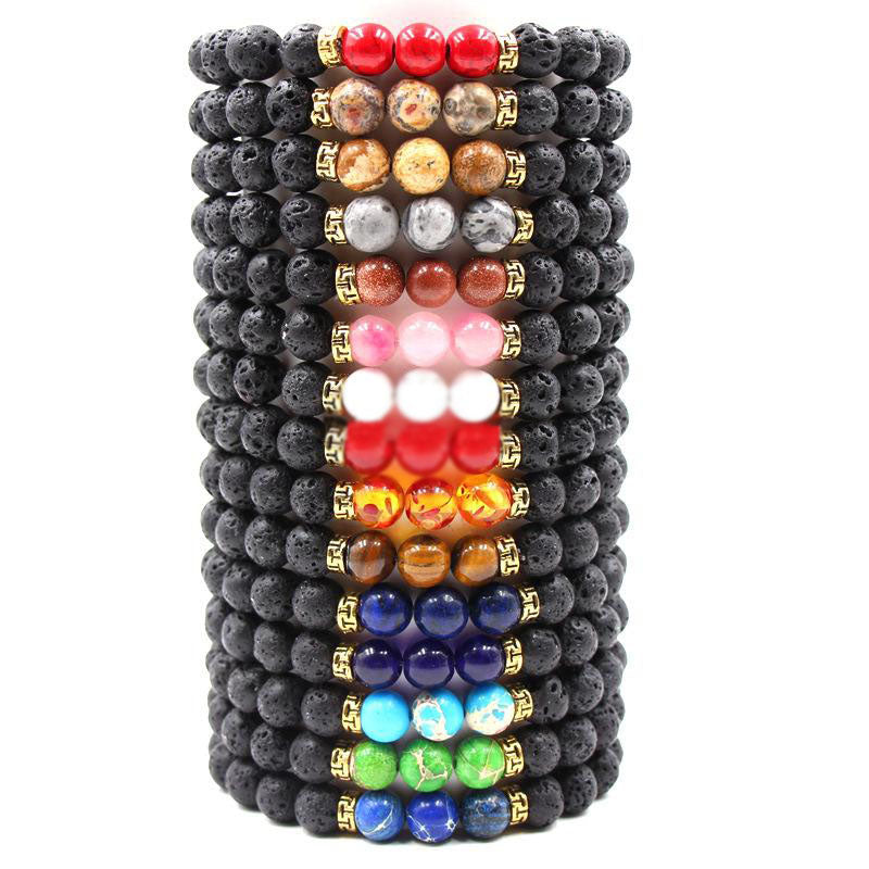 Silver-Gold 8MM Black Lava Stone Beads DIY Aromatherapy Essential Oil Diffuser Bracelet Natural Chakras Agate Stone Stretch Yoga Jewelry
