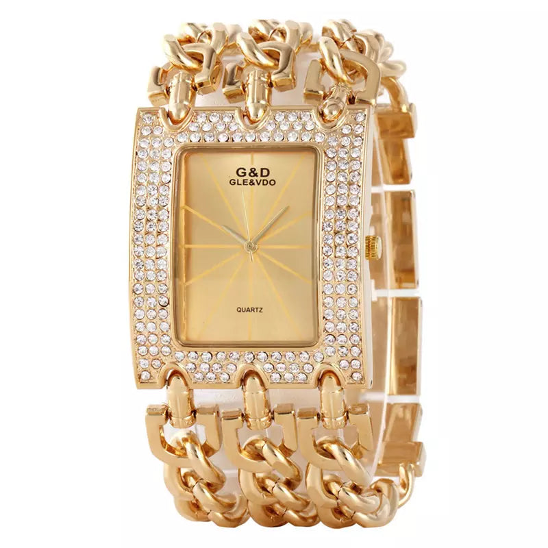 Women Time Golden Luxury Bracelet Watch Rhinestone Big Women Watches Ladies Gold Steel Bracelets Female Clock Top Brand