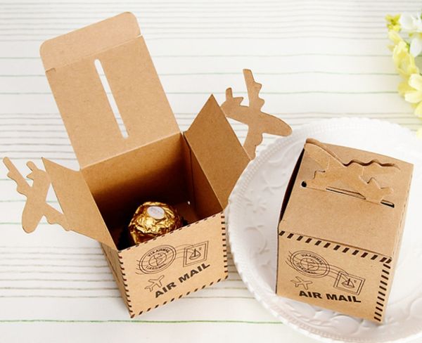 100pcs-lot Air Plane Rustic Kraft Candy Box Retro square Wedding Party Box Birthday Party Decorations Kids Party Decorations