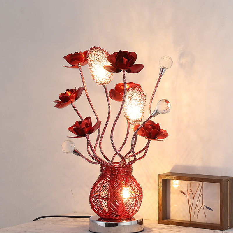 Bedroom Bedside Lamp led Crystal Desk Lamp Creative Aluminum Luminaire Red Rose Wedding led Table Lamp Birthday Party Decorating Light led N