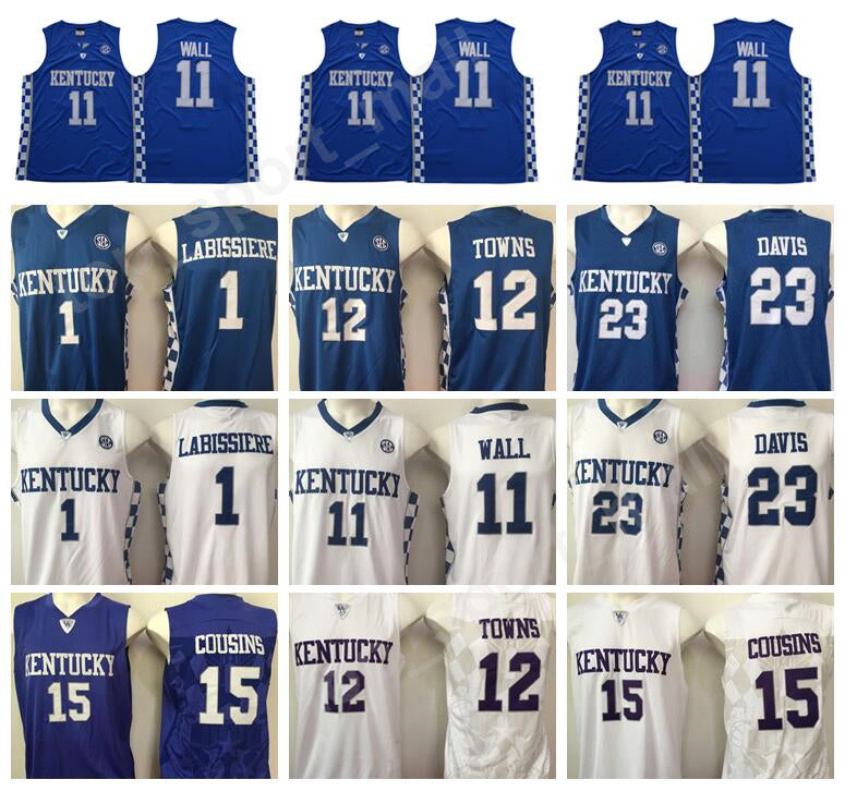 Kentucky Wildcats Jerseys College Basketball DeMarcus Cousins 15 John Wall 11 Davis 23 Skal Labissiere 1 Karl Karl-Anthony Towns 12