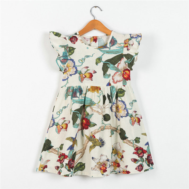 Kids Summer Dress Baby Girl Dresses Cotton Dresses for Kids Clothing Baby Girl Clothes Children Retro Flower Beach Skirts