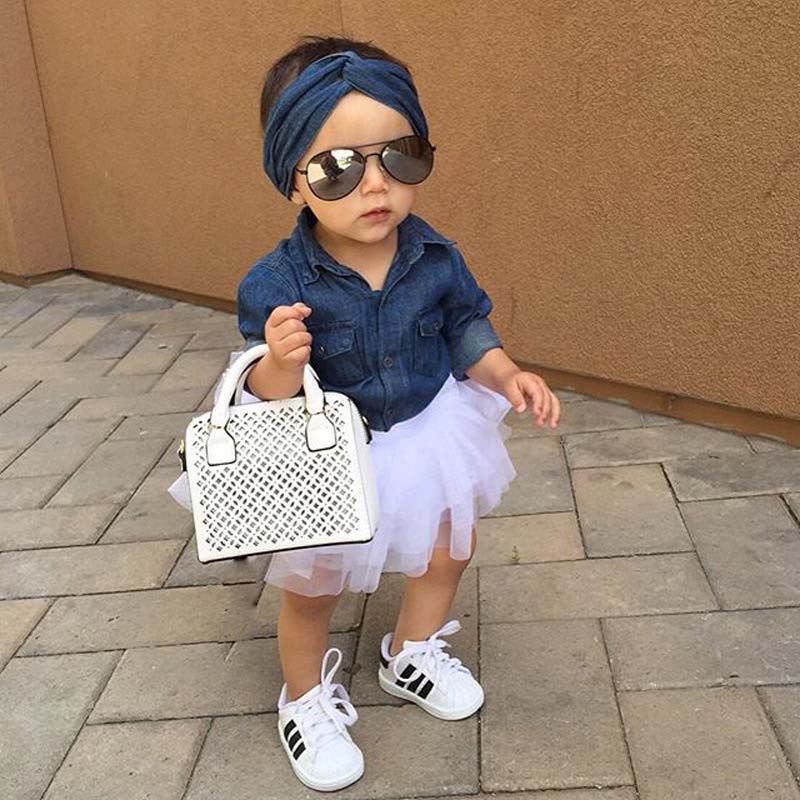 Baby Girl Denim Fashion Sets Long Sleeve Shirts Tops+Shorts Skirt+Bow Headband 3PCS Outfits for Children Kids Casual Tracksuit