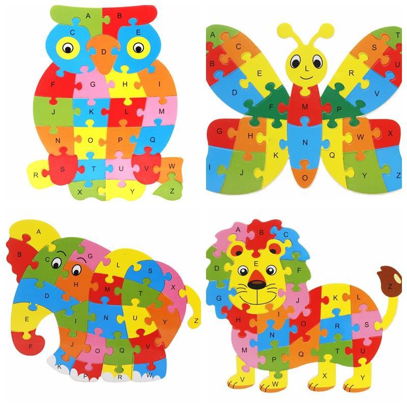 wooden animals english 26 alphabetic letter jigsaw puzzle children 356 years old factory price wholesale mix order 2 set or more