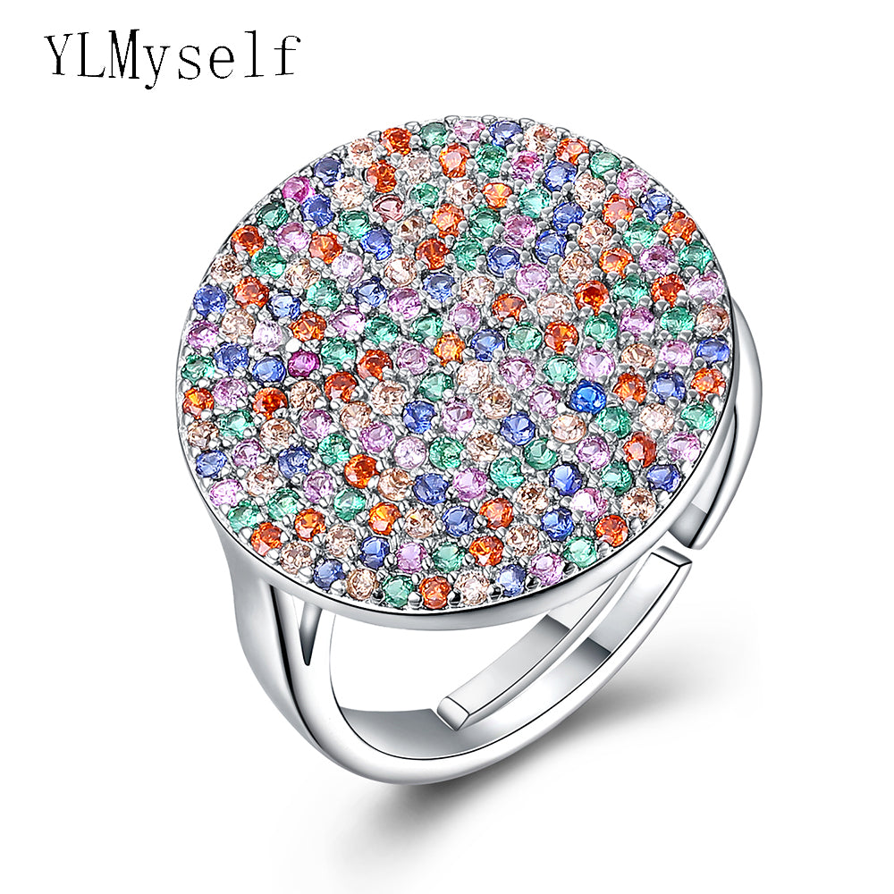 Beautiful round design ring multi color crystal jewellery high quality trendy jewery Great colorful rings