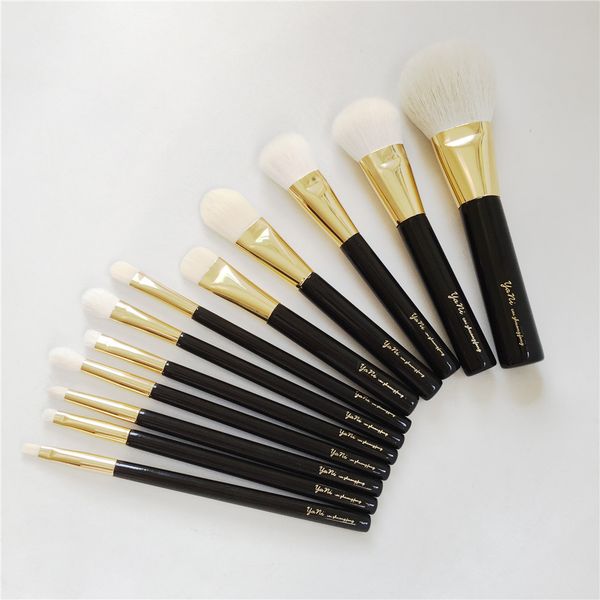 yani TF-SERIES 12-Brushes Complete Set - Quality Goat Hair Bronzer Cheek Cream Foundation Eyeshadow Concealer Lip Blending Makeup Brushes