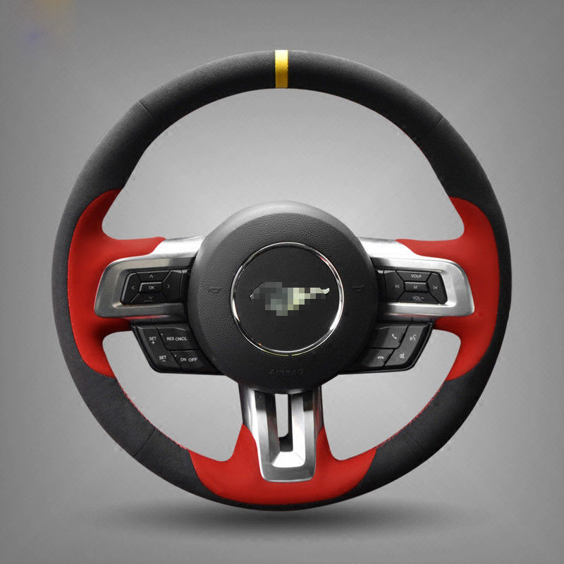 For Ford Mustang Steering Wheel Cover DIY Hand-stitched Car Interior Case
