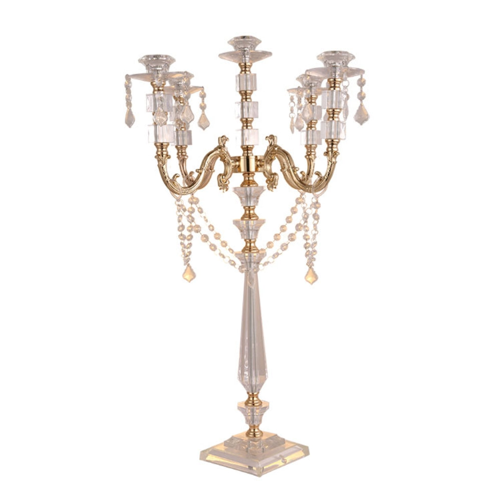 5-arms Acrylic Candelabras 5-arms 77 cm Height Elegant Wedding Candle Holder With Crystal Pendants Centerpiece 1 lot=10 pieces