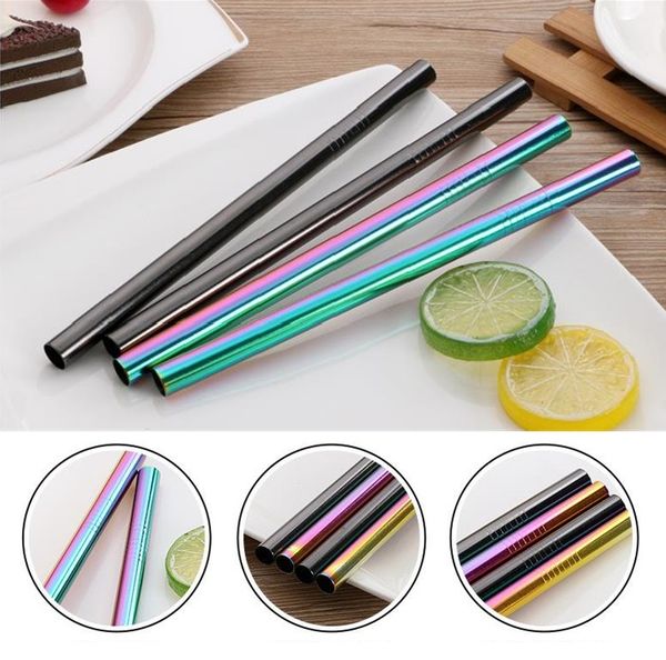 215*12mm Stainless Steel Straw 5 Colors Metal Straw Colorful Drinking Reusable Straight Large Straws For Juice Coffee Drinking Straws I348