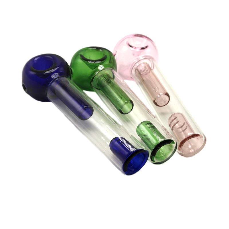 Round Tobacco Smoking Pipes About 6.3 Inches Length Spoon Bubbler Glass Hand Pipe 48mm Bowl Diameter 4 Colors Spill Proof Dab Rig Bongs
