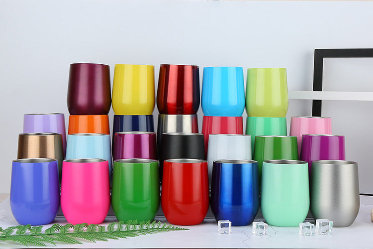 10pcs 12oz egg cups double layer 304 stainless steel wine cup stemless red wine glasses mugs vacuum insulated cup