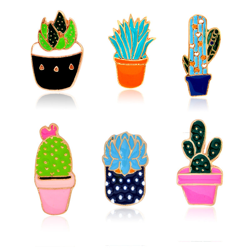 Potted Cactus Plants Cute Small Size Enamel Brooches Pins For Girl Boy Hat Backpack Badge Broach Wholesale Cheap Korea Style Jewelry Fashion