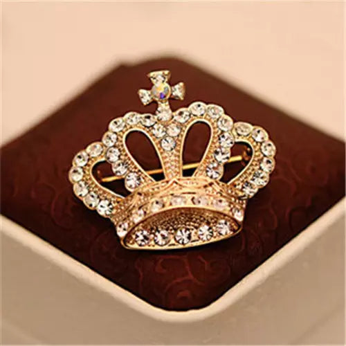 Wholesale- Charming Imperial crown Shape Woman Brooches Pins Wholesale Free Shipping Wedding Inlay Crystal Crown Shirt Collar Brooch
