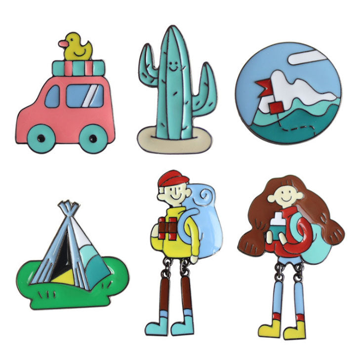 Camping Tent Cactus Boy Girl Enamel Brooches Pins Set Cute Clothes Backpack Hat Shirt Lapel Pins for Women Men Children Gift Wholesale 2018