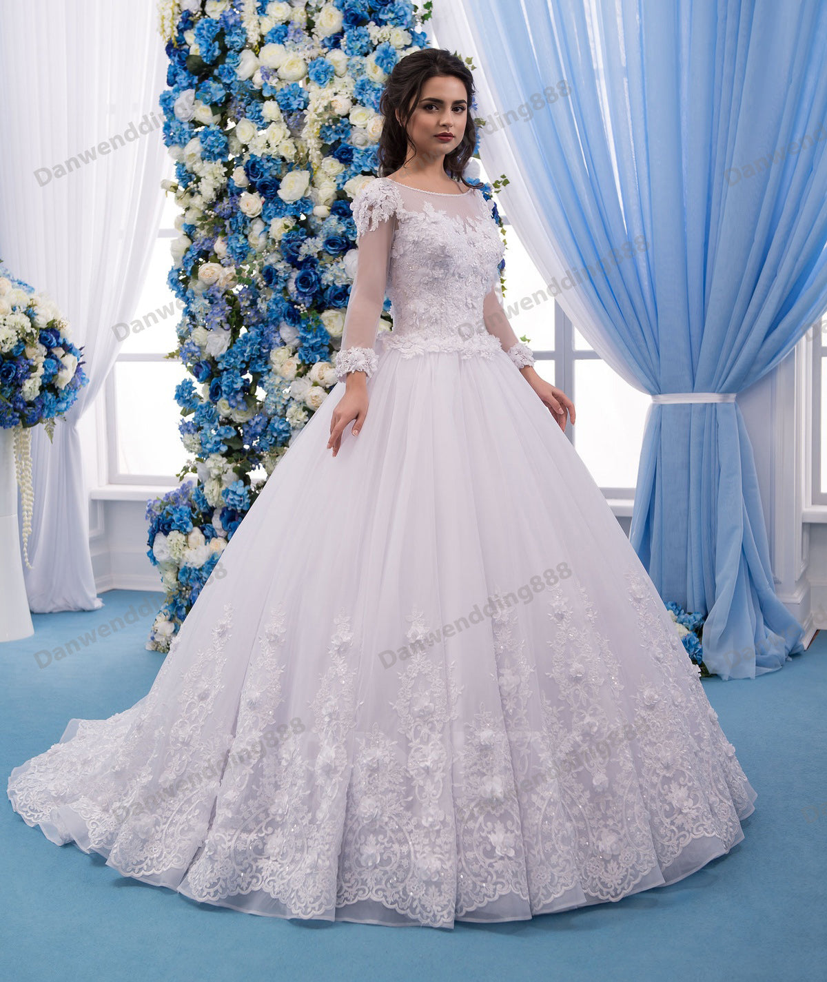 Noble White Tulle Scoop Applique Beads Ball Gown Wedding Dresses Bridal Pageant Dresses Wedding Attire Dresses Custom Size 2-16 ZW612232