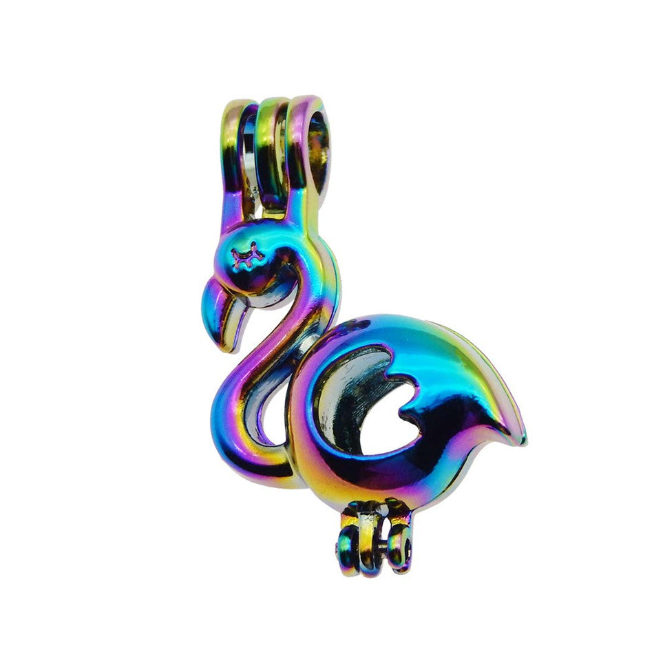 10pcs Rainbow Color Flamingos Pearl Cage Beads Cage Locket Pendant Essential Oil Diffuser DIY Jewelry Locket For Oyster Pearls