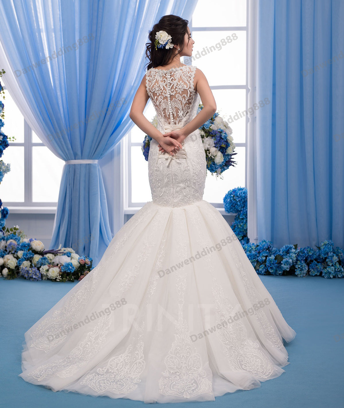 Noble Ivory Tulle Scoop Applique Mermaid Wedding Dresses Bridal Pageant Dresses Wedding Attire Dresses Custom Size 2-16 ZW612190